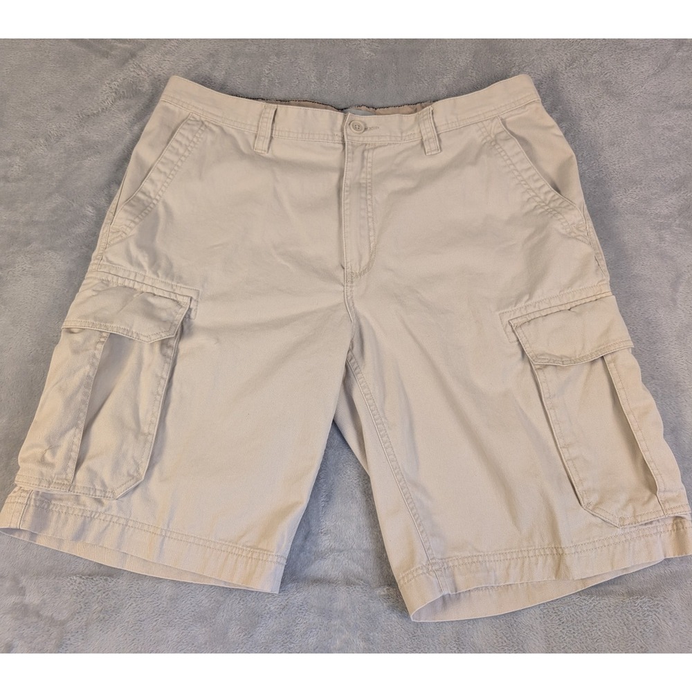 Men's Sun River Size 36 Twill Cargo Shorts Beige Hiking Utility Outdoor Techgear